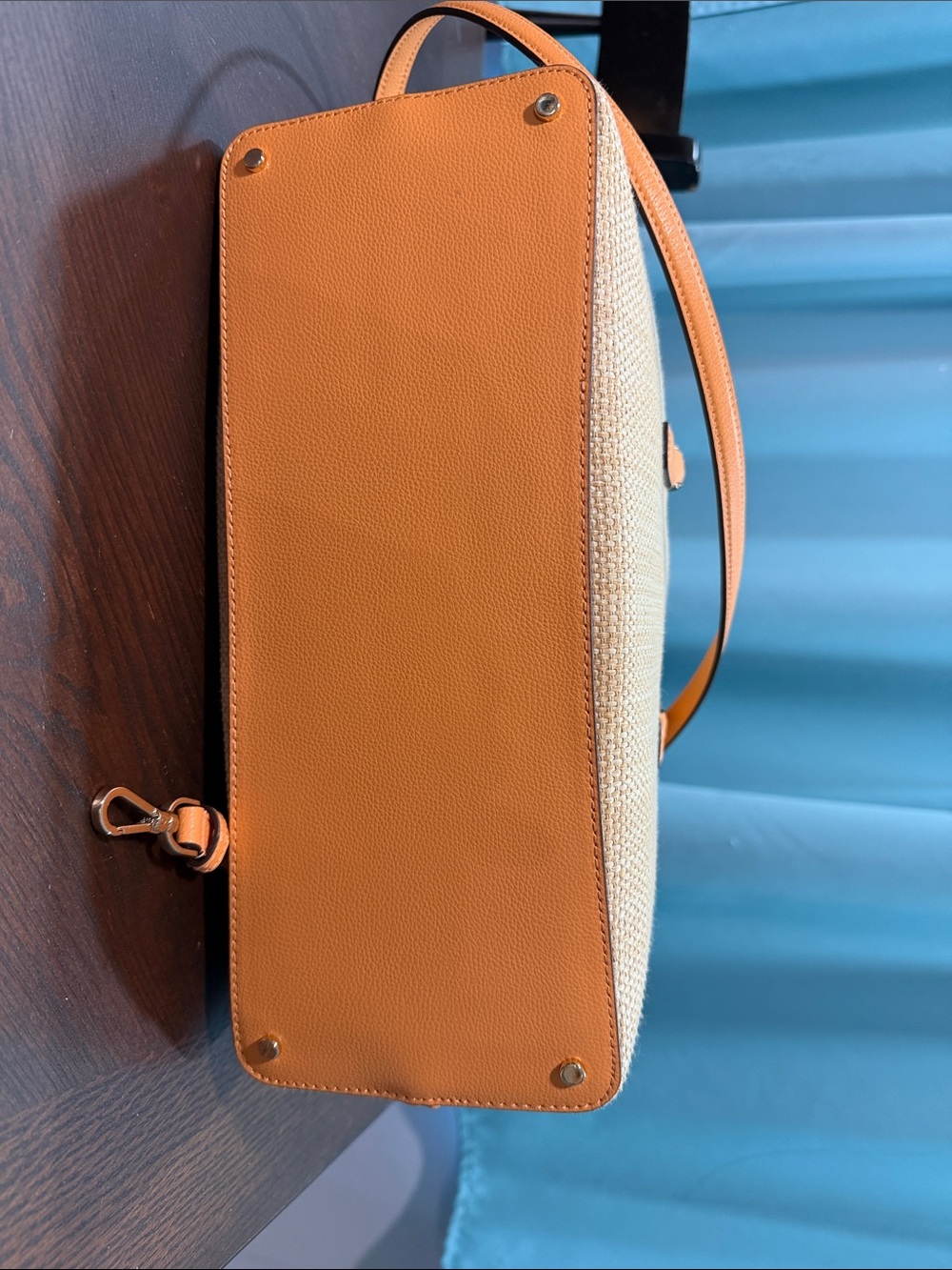 Thompson Street Kate Spade satchel (Large) Straw with leather cream orange trim. - Picture 3 of 6